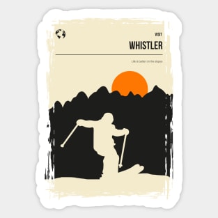 Whistler skiing vancouver travel poster in minimal retro book cover style Sticker